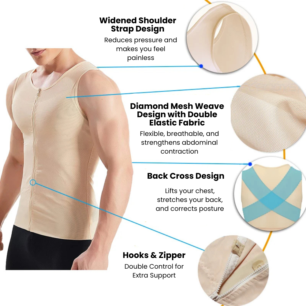 CoreFit Zip: Men’s Compression Vest For Posture Support & Core Control